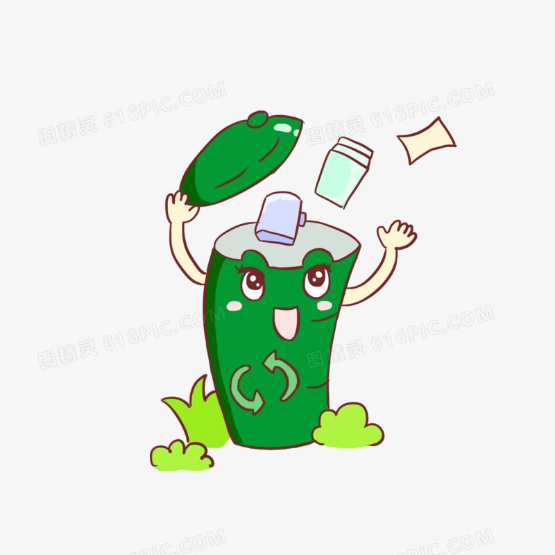 上海垃圾分类拟人垃圾桶手绘卡通元素