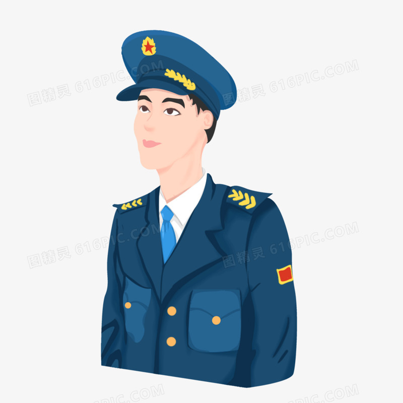 卡通庄严军人形象手绘插画