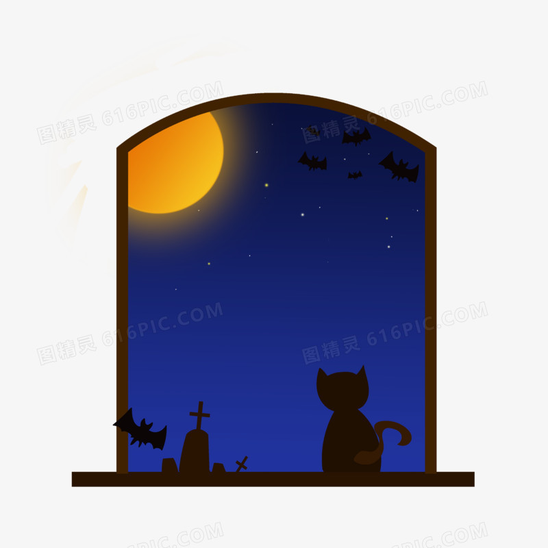 手绘深夜万圣夜装饰图