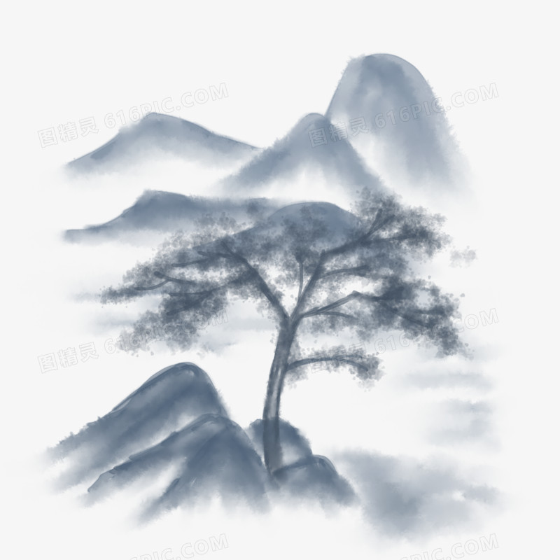 唯美中国水墨风山水图