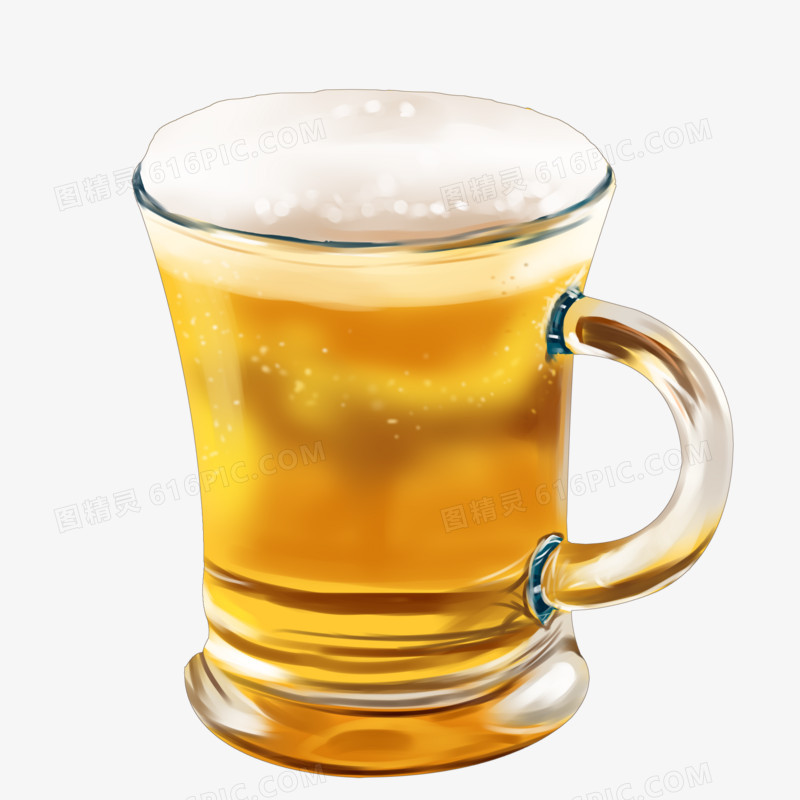 手绘写实玻璃啤酒素材