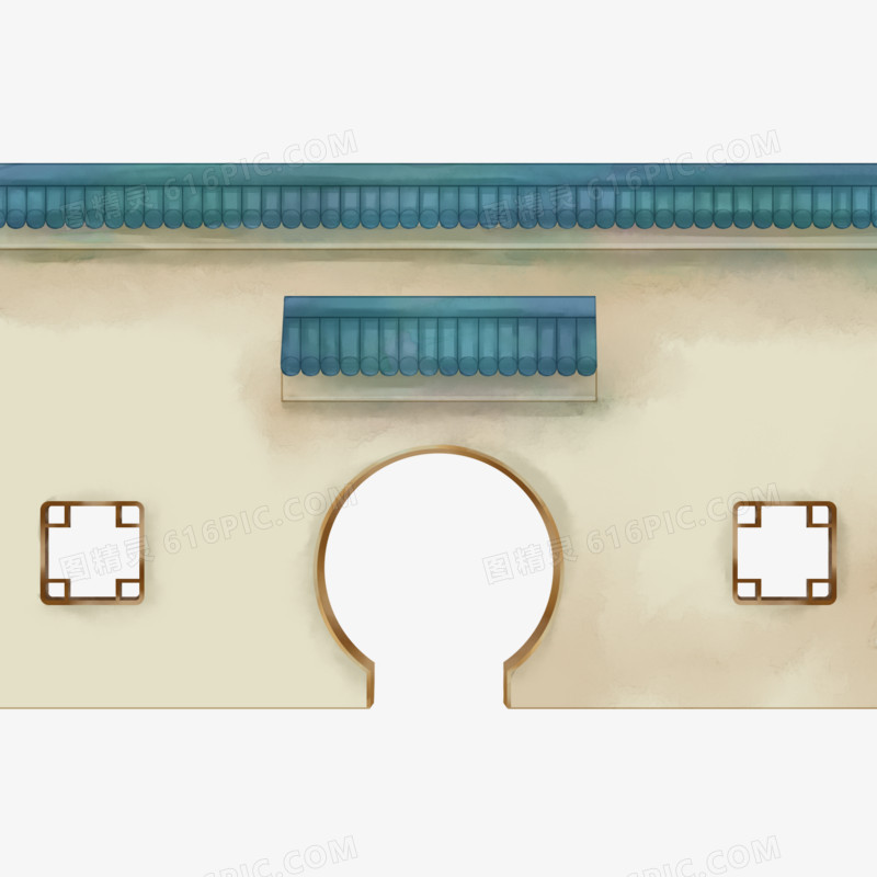 唯美中国风古建筑正面墙院