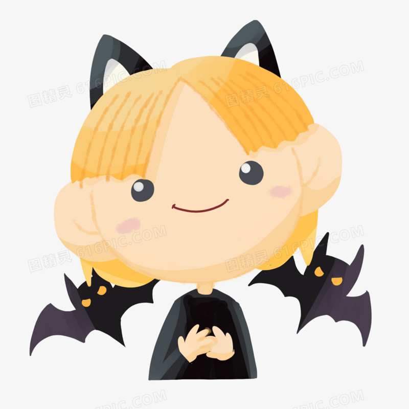 手绘万圣节女孩黑猫