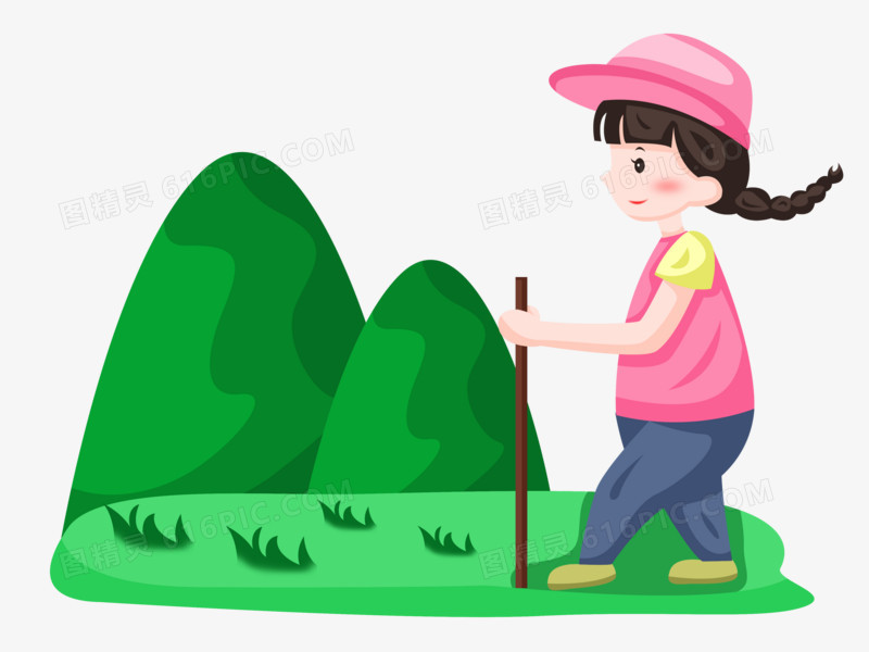 手绘卡通女孩夏令营旅游爬山活动