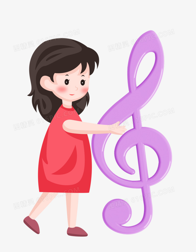 音乐节之手绘卡通女孩抱着音乐符号