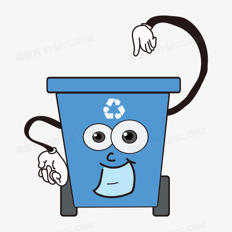 卡通表情蓝色垃圾桶