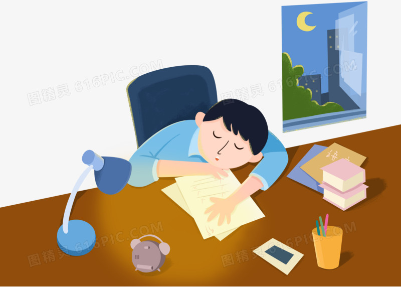 手绘教师节卡通老师批改作业书桌场景