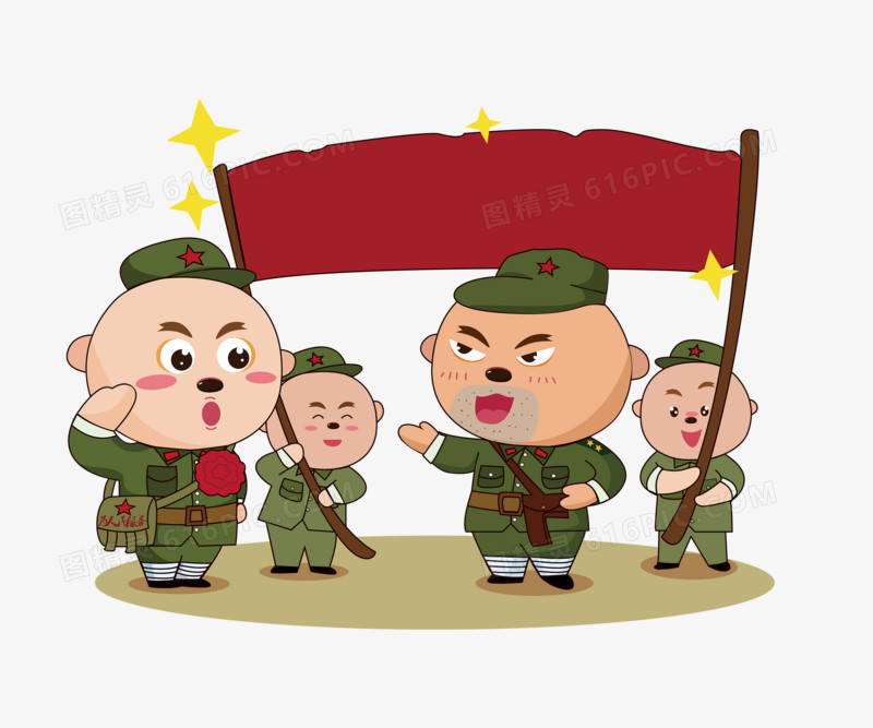 建军节国庆节卡通复古革命军人