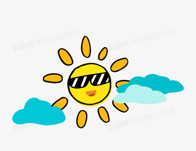 手绘戴眼镜的太阳元素