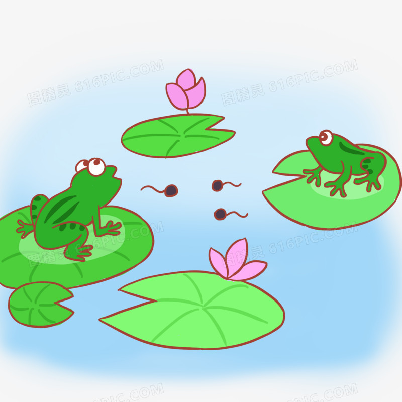 夏天青蛙荷花池塘手绘卡通元素