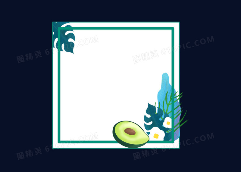 绿色卡通植物边框方形手绘设计