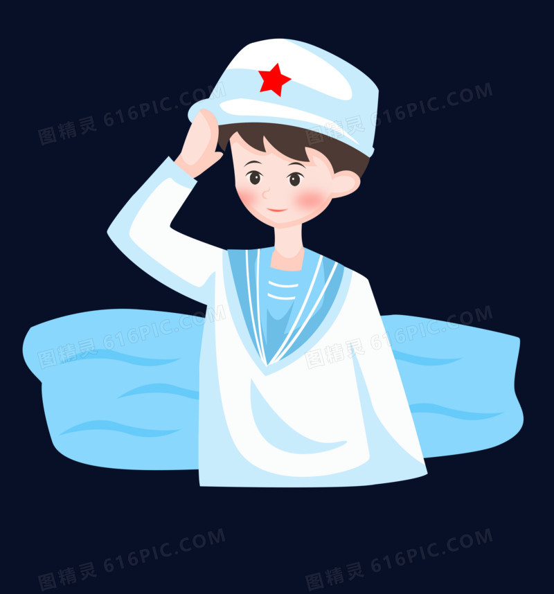 手绘卡通可爱的海军敬礼