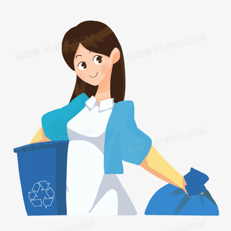 手绘女生环保回收垃圾