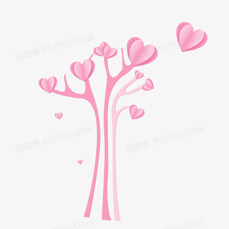粉色爱心树立体剪纸手绘设计