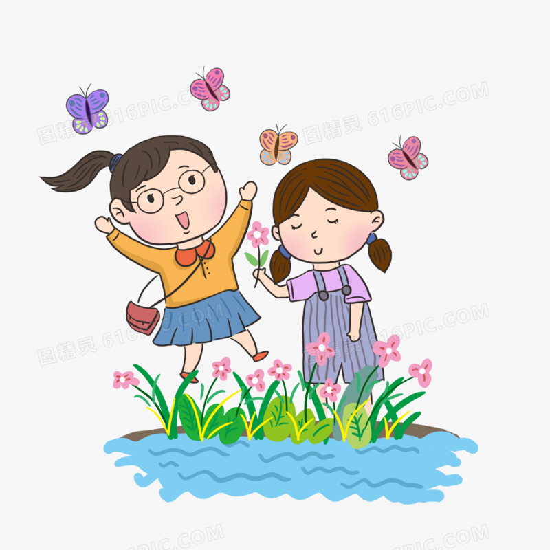 卡通可爱女孩暑假夏令营元素
