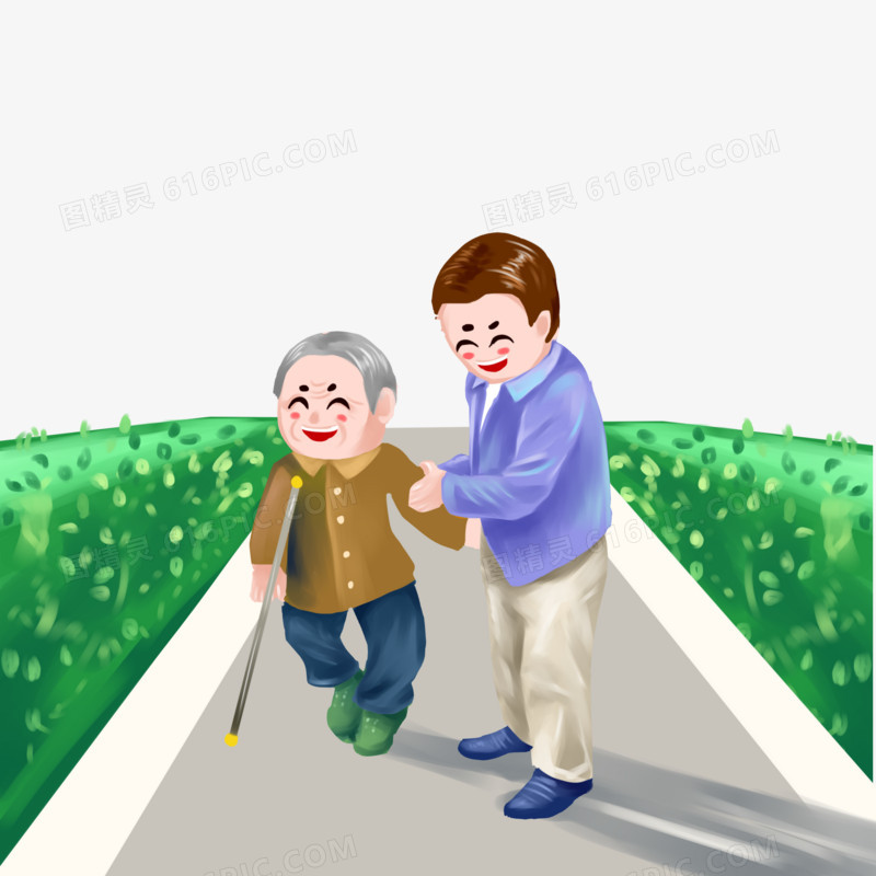 手绘重阳节日搀扶素材
