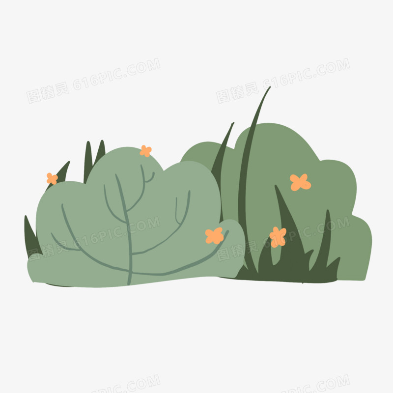 手绘绿色灌木植物卡通元素