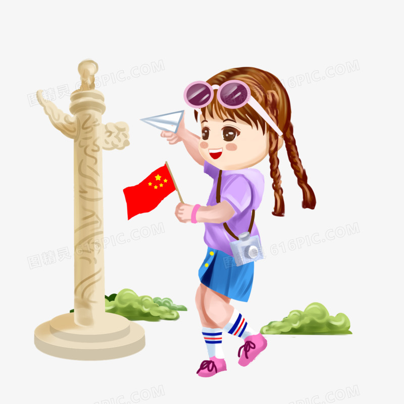 手绘国庆人群素材