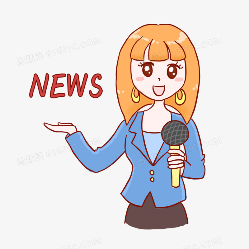 中国记者日记者人物手绘卡通元素