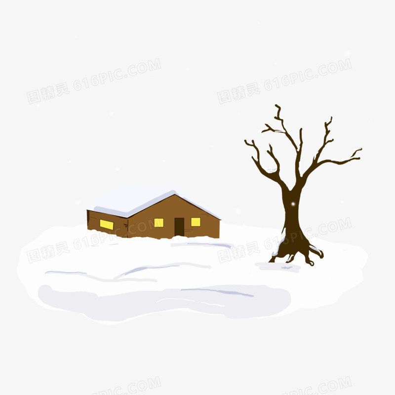 冬至房屋雪景手绘