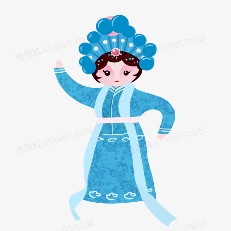 扁平蓝色京剧人物女