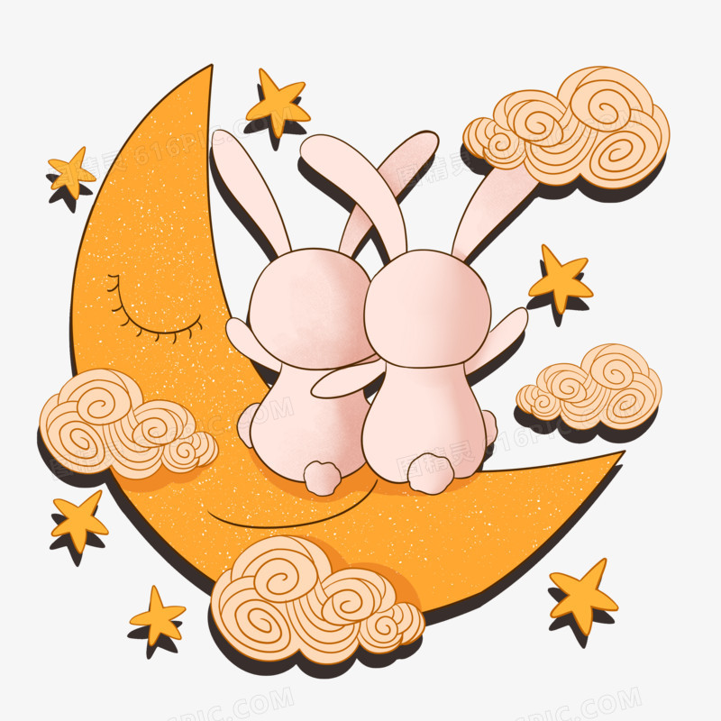 手绘中秋节之提着胡萝卜灯和兔儿的小男孩