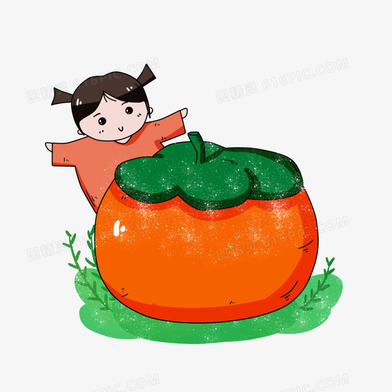 霜降柿子与女孩插画