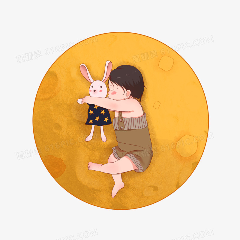 手绘中秋节主题之月亮上的宝宝装饰画元素