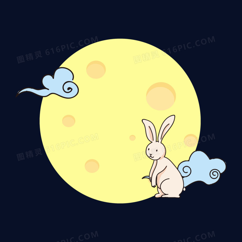 中秋佳节月亮兔子手绘