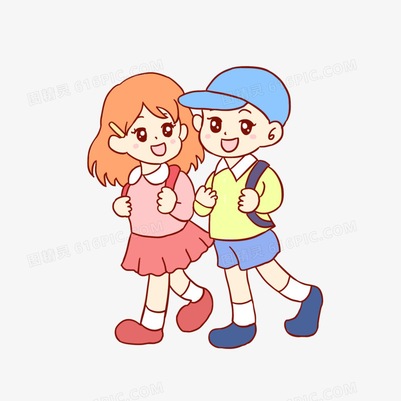 开学季小伙伴上学手绘卡通元素