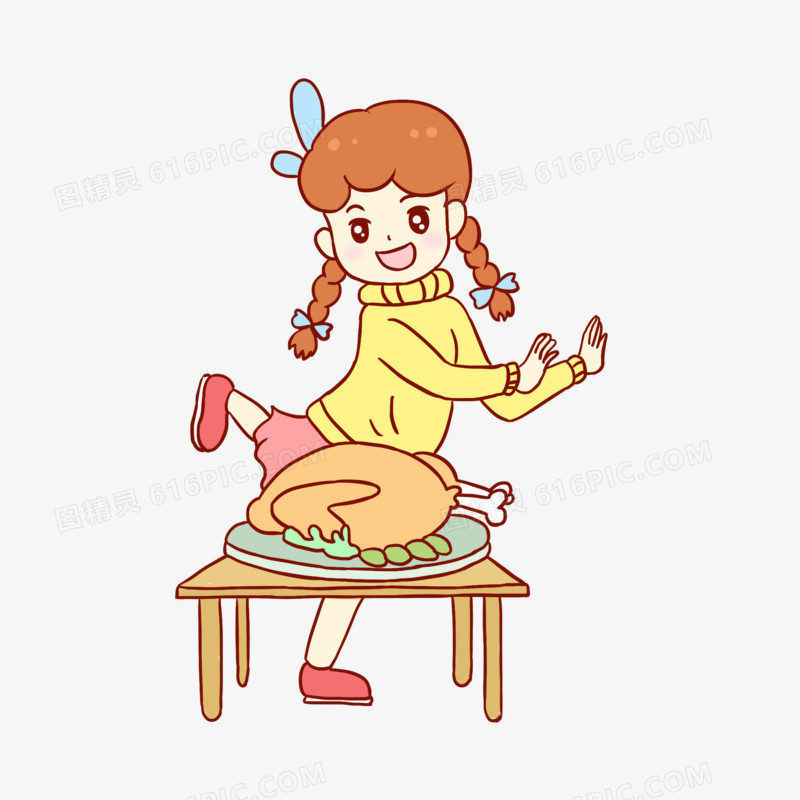感恩节火鸡跳舞女孩手绘卡通元素
