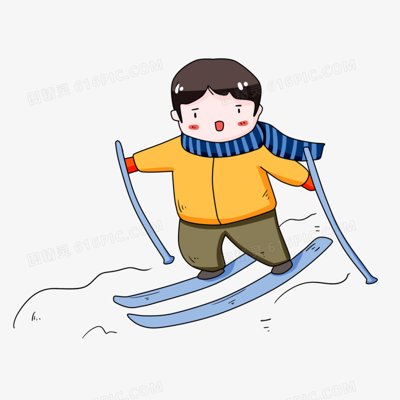 小雪滑雪男孩插画