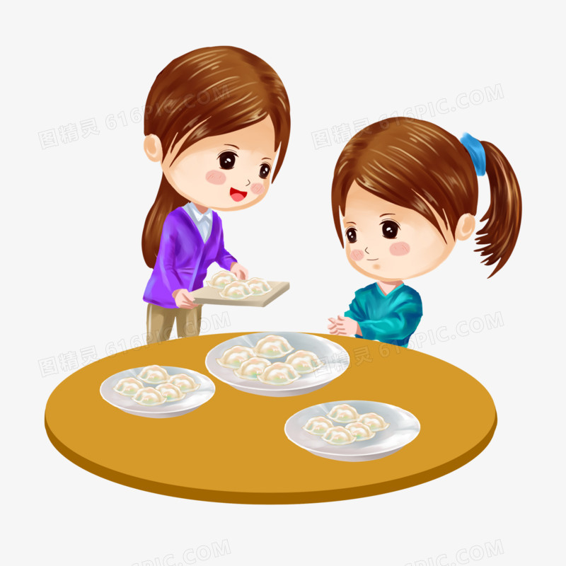 手绘立冬冬至吃饺子素材