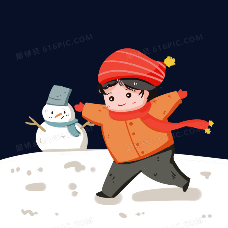 小雪玩耍的男孩与雪人