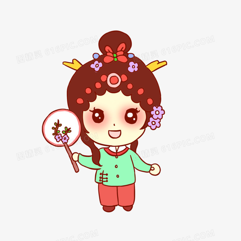京剧女孩唱戏手绘卡通元素