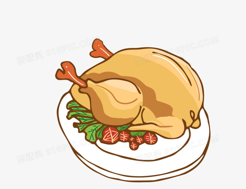手绘感恩节烤鸡矢量图插画元素