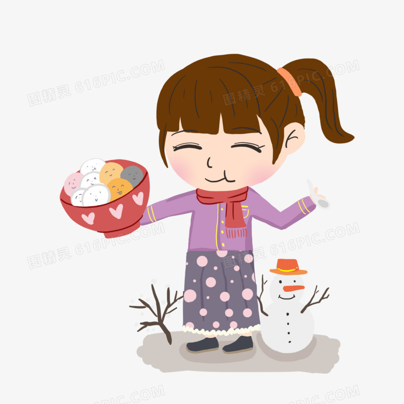 立冬可爱女孩吃汤圆元素