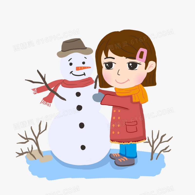 堆雪人卡通可爱女孩元素