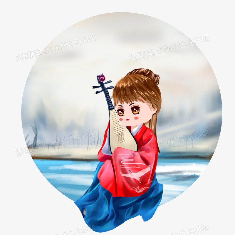 手绘立冬琵琶散步素材