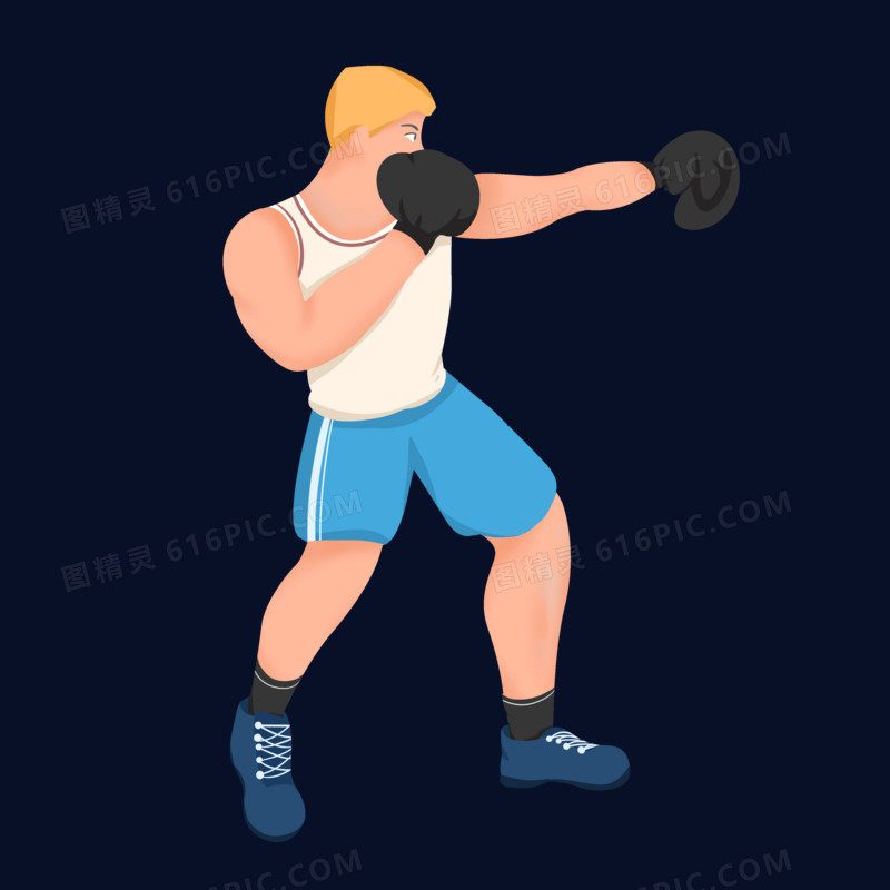 卡通人物运动打拳手绘插画