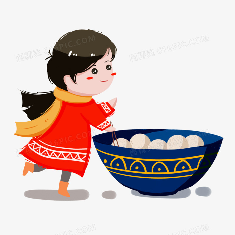 冬季吃汤圆的小女孩