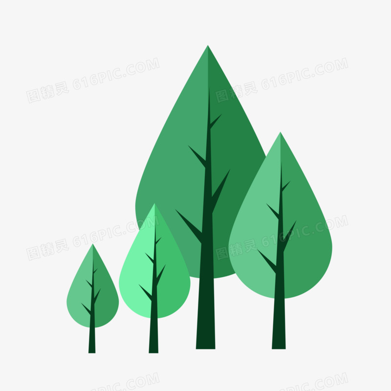 矢量卡通手绘森林绿色树木免抠元素