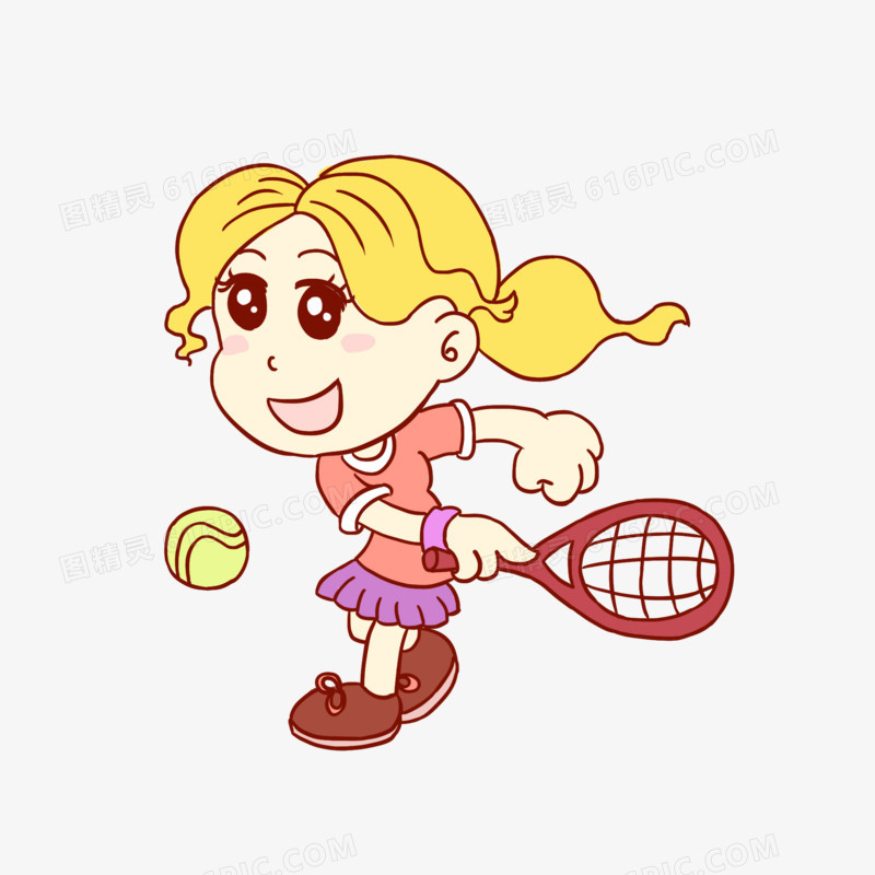 女孩网球运动手绘卡通元素