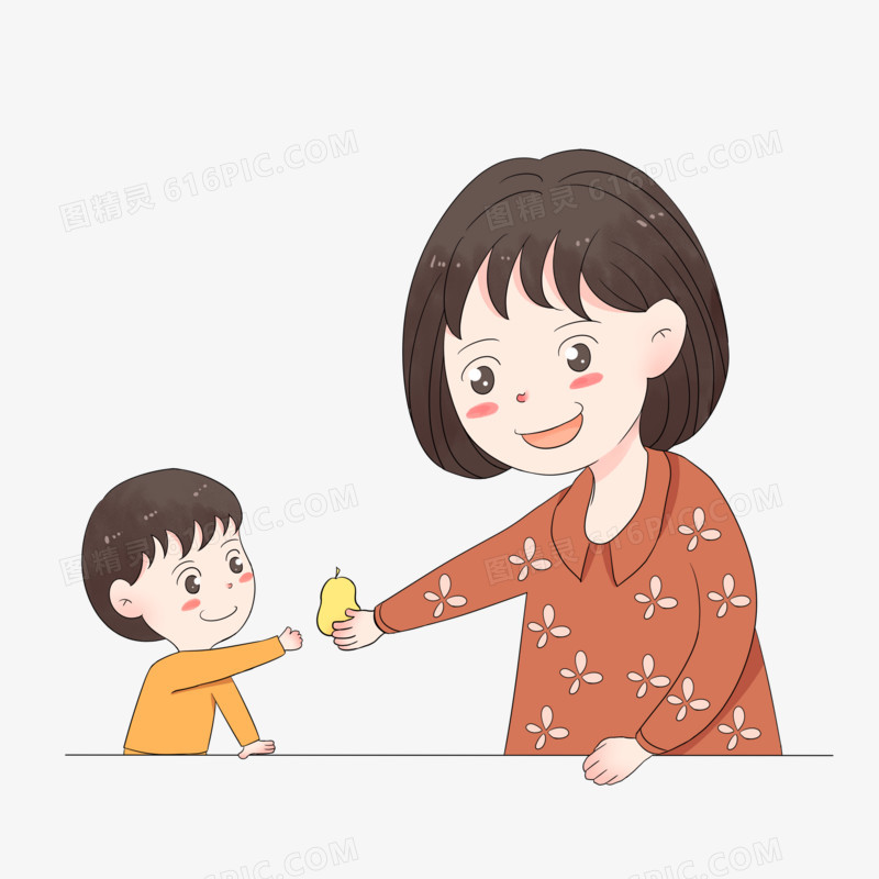手绘感恩节之小孩给妈妈梨子