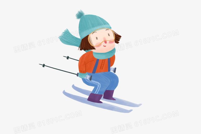 冬天手绘滑雪女孩元素