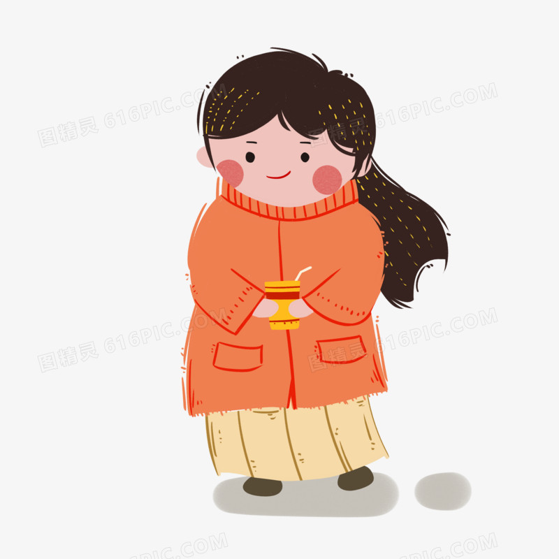 冬季抱着奶茶的保暖女孩