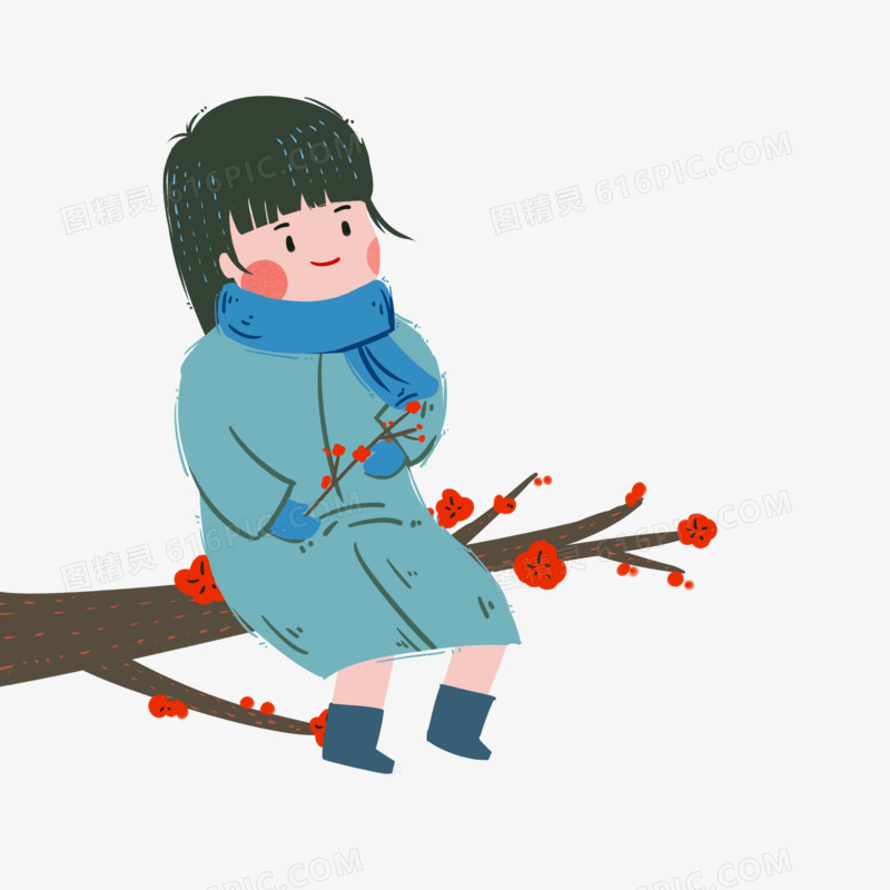 坐在梅花树上的女孩