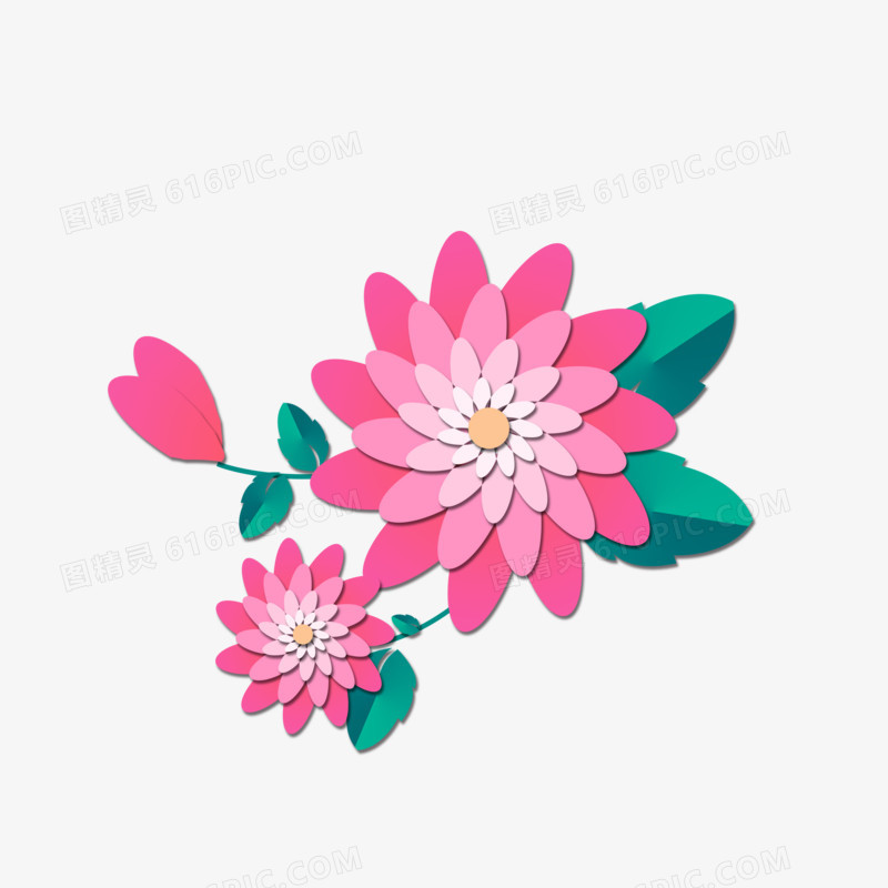 粉色矢量漂亮的剪纸风格花朵花卉卡通原创免抠元素