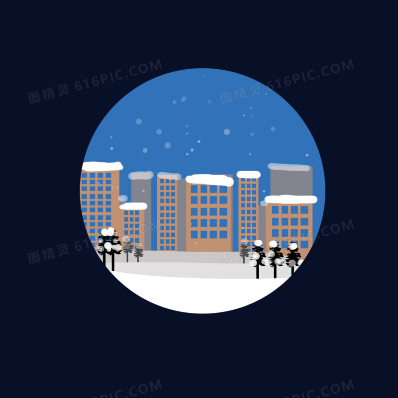 矢量卡通城市冬天下雪手绘卡通小场景原创免抠元素