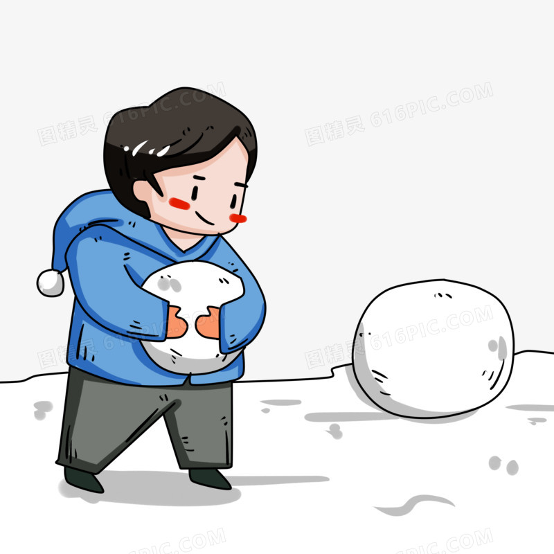 堆雪球可爱卡通男孩